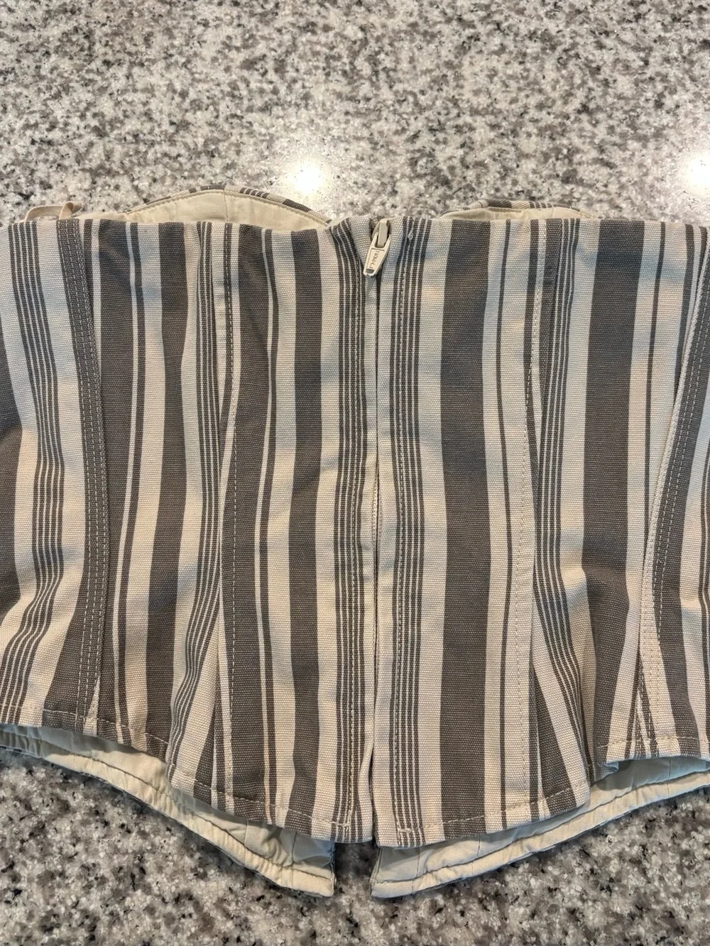 Rare Denim & Supply Ralph Lauren Striped Lace-Up Bustier in Taupe and Cream